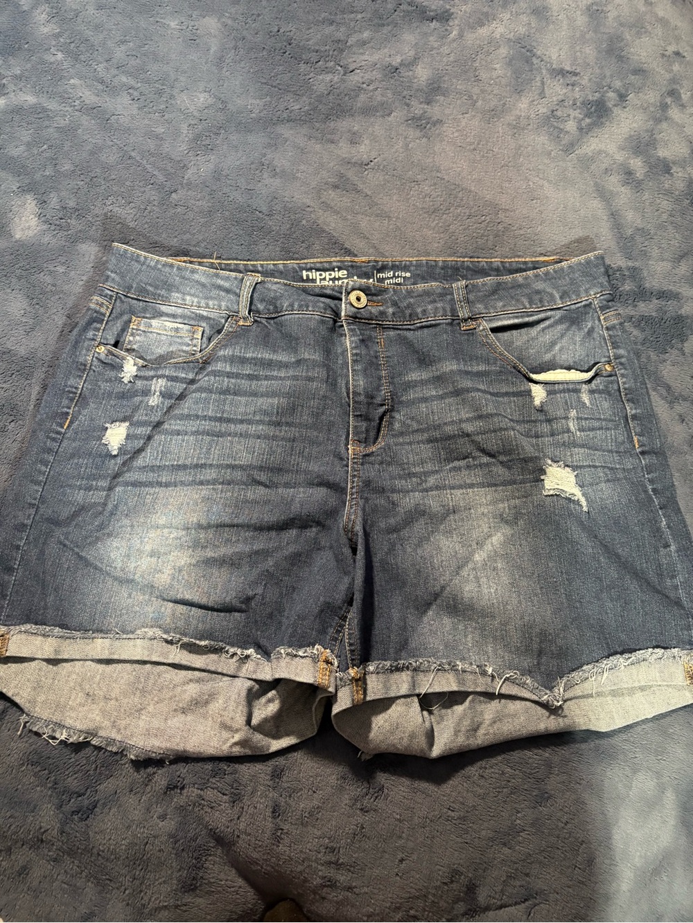 hippie laundry Distressed Dark Blue Denim Jean Shorts